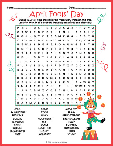 April Fools Day Word Search Puzzle worksheet