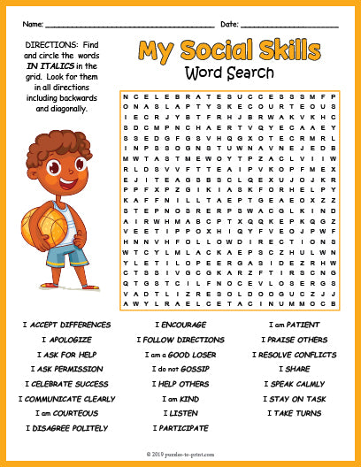 Social Skills Word Search Puzzle Puzzles to Print Social Skills Word Search Puzzle Puzzles to Print