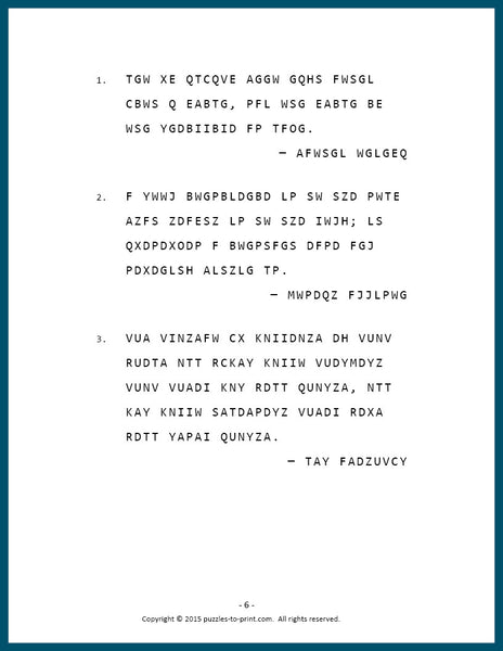 Cryptograms, Volume 2 - PRINTABLE PDF – Puzzles to Print